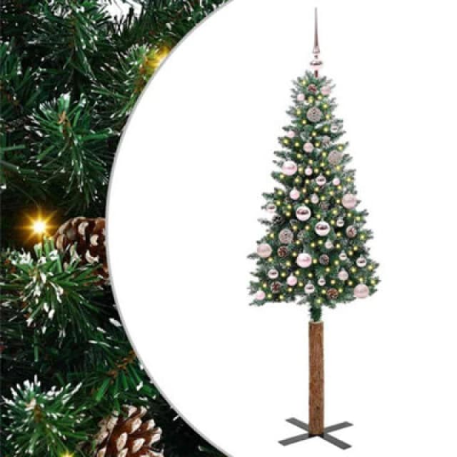 vidaXL Slim Christmas Tree with 150 LEDs, Pink Balls Green and White 150 cm, Green 3394888