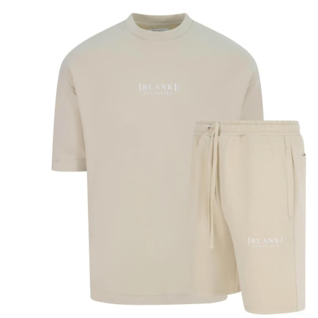Blank Essentials Blank Puff Print T-Shirt Short Set Summer Sand male Small