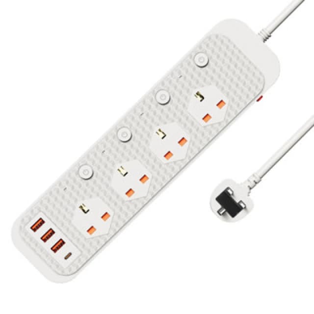 VonHaus 2M Extension Lead with USB Ports White unisex 2m