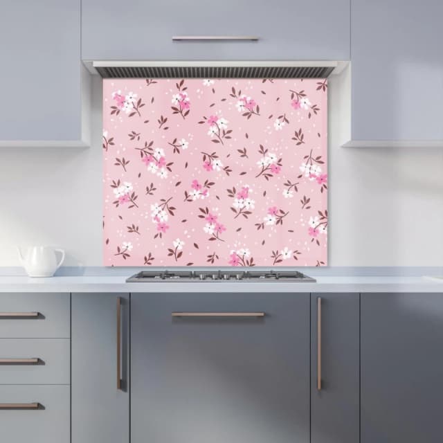 Warren Reed - Designer Pretty Pink Flower Pattern Kitchen Splashback Size: 900mm x 650mm Pink Unisex 900mm x 650mm