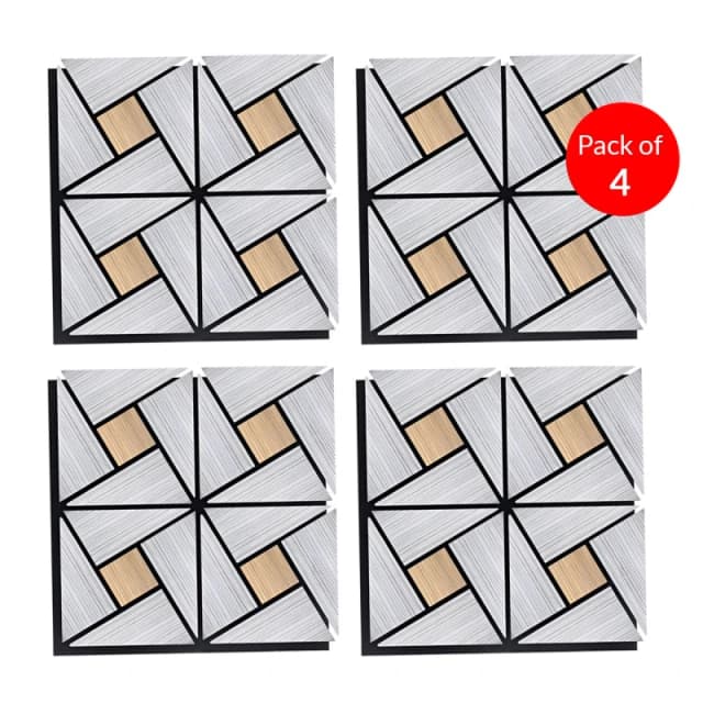 ENER-J Geometric Acoustic Wall Panel PET MDF Size 610 x 610 mm (Pack of 4) in Silver Silver Unisex