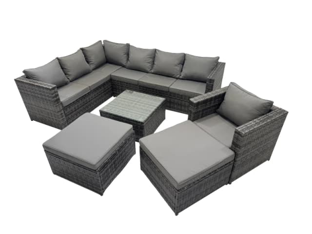Fimous Patio Furniture Sets with Corner Sofa Chair 2 Big Footstools in Dark Grey Dark Grey Unisex