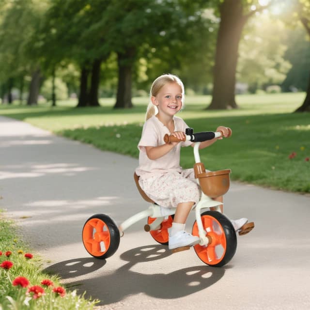 AIYAPLAY Tricycle with Front Basket for Ages 2-5 Years Boys & Girls in Orange Orange Unisex