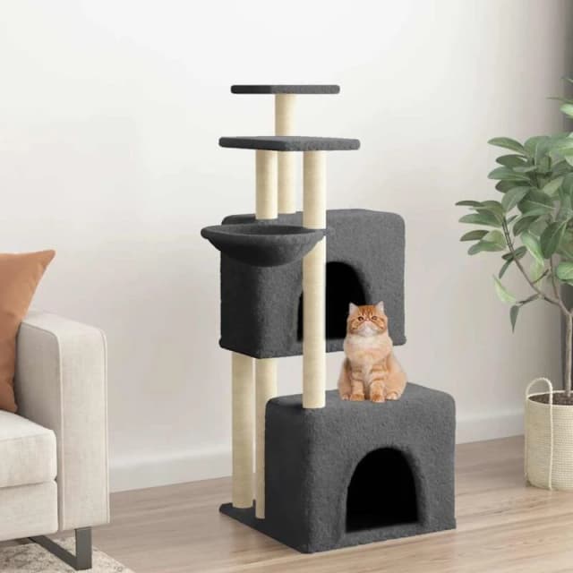 vidaXL Cat Tree with Sisal Scratching Posts Dark Grey 122cm, Grey 172054