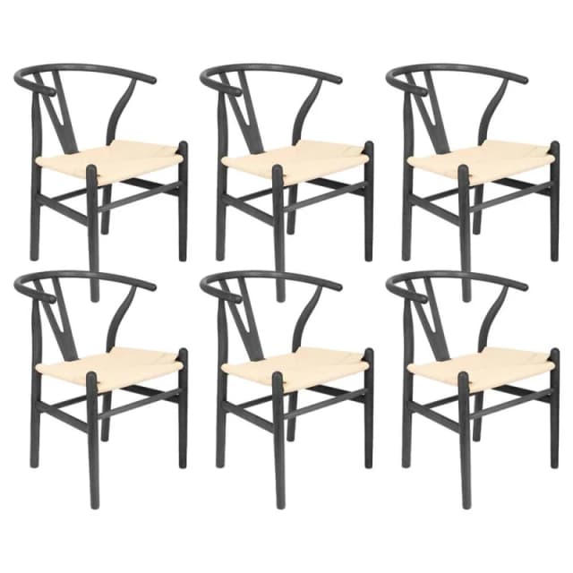 Nicholas Winter 6x Beech Wood Scandi Danish Style Dining Chairs - Solid Wood Chairs in Black Unisex