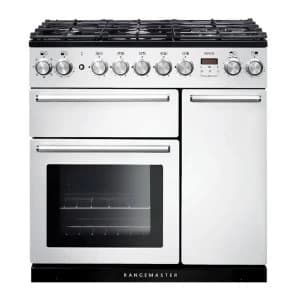 Rangemaster NEX90DFFWHC 106140 90cm Dual Fuel Range Cooker in White with Chrome Trim