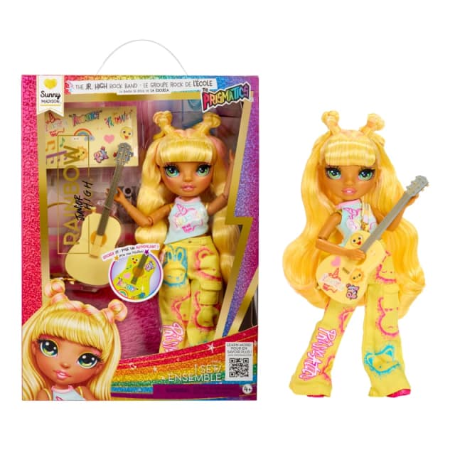 Rainbow High Junior High Rock Band - Sunny Yellow - 23cm Fashion Doll with a Guitar Customise with Stickers Posable Cute Toys for Children Ages 4+