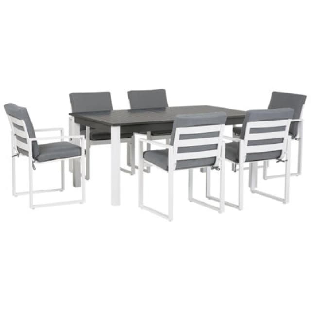 Beliani Garden Dining Set 6 Seater Pancole With Cushions Metal Grey