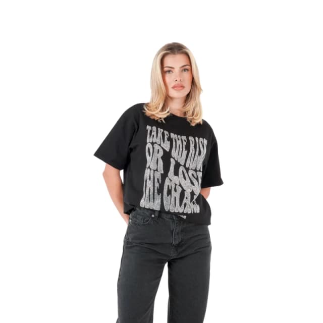 Sixth June Womens rhinestone text t-shirt Sixth June Noir Female S