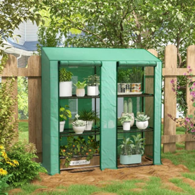 OUTSUNNY Mini Green House with 3 Tier Shelves, 151H x 143W x 46Dcm, Green Size: 143.5cm x 60cm x 0.9cm Green Unisex 143.5cm x 60cm x 0.9 cm