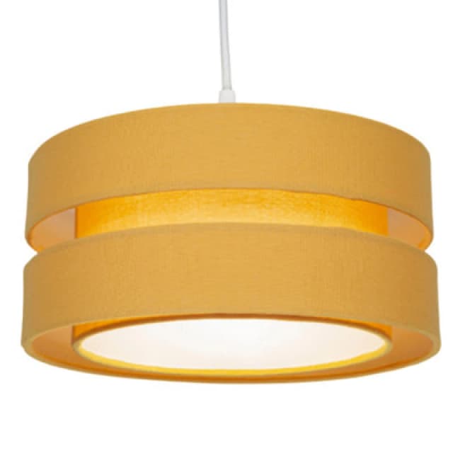 Happy Homewares Contemporary Quality Ochre Linen Fabric Triple Tier Ceiling Pendant Light Shade