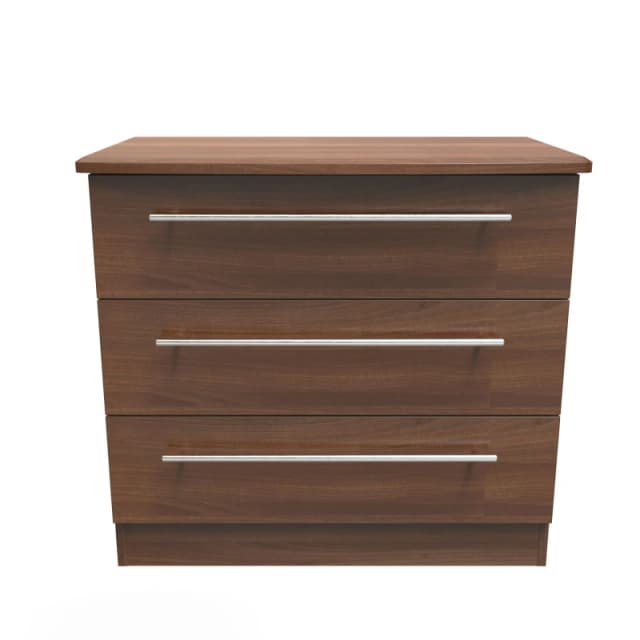 Welcome Furniture Ready Assembled Edina 3 Drawer Chest - Noche Walnut, Brown SHE010N