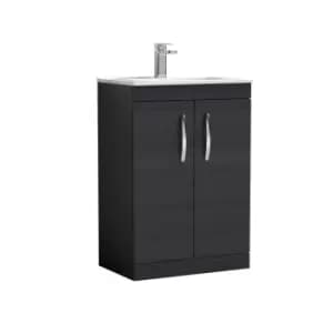 Nuie Athena 600 Floor Standing 2-door Vanity & Minimalist Basin - Black Woodgrain