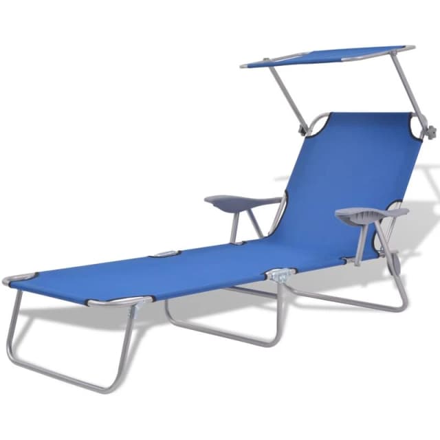 vidaXL Outdoor Sun Lounger with Canopy Patio Furniture Blue Steel 58x189x27 cm