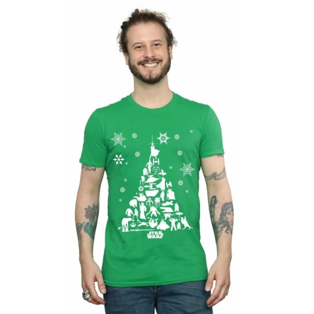 Star Wars Star Wars Men Christmas Tree T-Shirt in Green Size: Small Green S Male 5059400315875