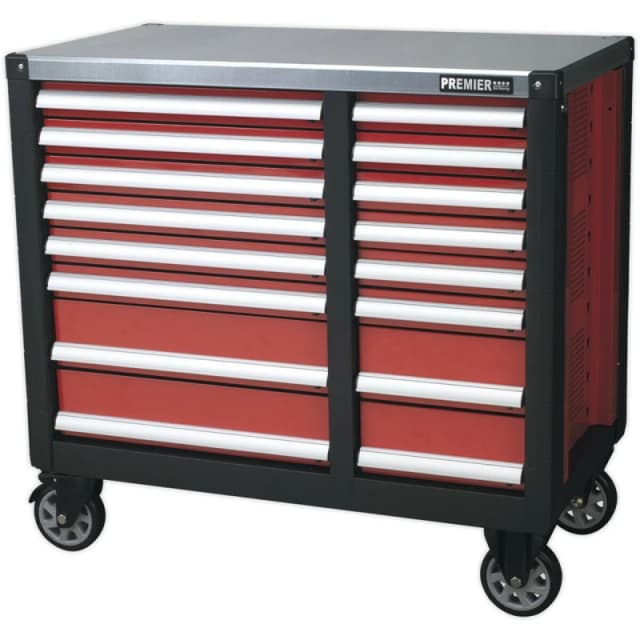 Loops 16 Drawer Mobile Workstation - Ball Bearing Slides - Heavy Gauge Steel - Wheeled Metallics