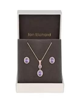 Jon Richard Rose Gold-Plated and Lavender Cubic Zirconia Oval Set - Gift Boxed, Rose Gold, Women