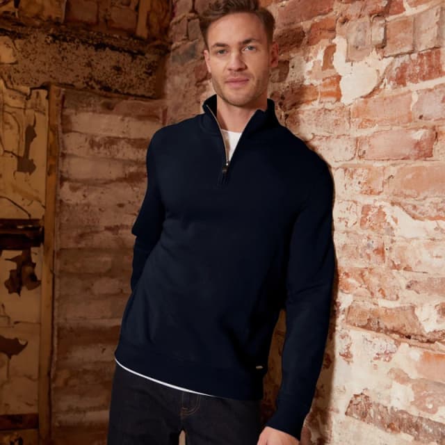 Threadbare Mock T-Shirt Quarter Zip Sweatshirt Navy