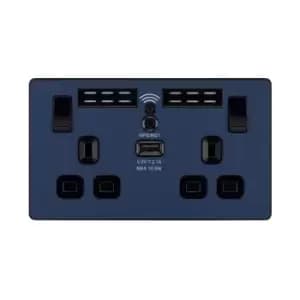BG Evolve Matt Blue WiFi Extender Double Switched 13A Power Socket + 1 X USB (2.1A) - PCDDB22UWRB