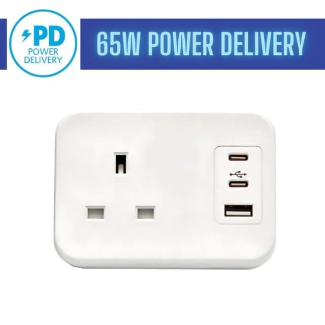 POWERDATA White DESKTOP 1X POWER - DUAL USB C + A CHARGER - 65W