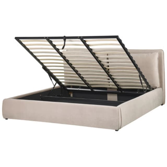Beliani Ottoman Bed Velvet Bajonna 180 X 200 Cm (Eu Super King) Beige