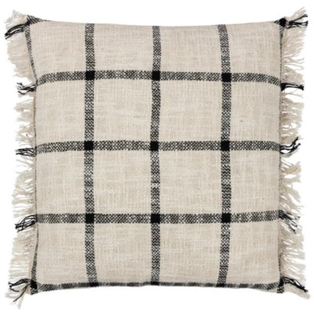 Yard Beni Check Fringed Filled Cushion, Cream 5.02553E+12