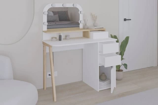 Decortie Womens 'Avien' Make-Up Dressing Table Set with LED Mirror in White Size: 2 Pack White Female 2 Pack