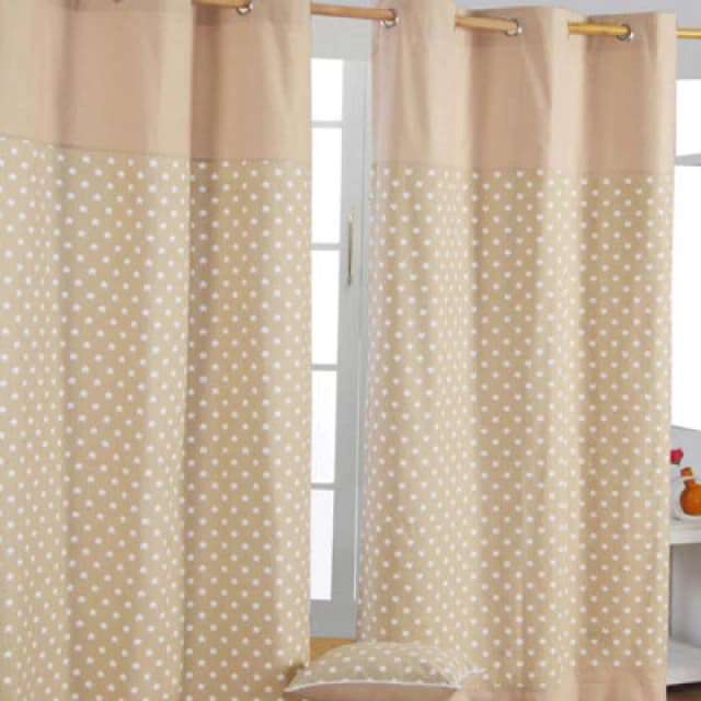 Homescapes Cotton Stars Beige Ready Made Eyelet Curtain Pair, 137 X 228cm Drop