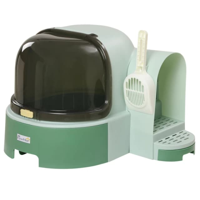 PawHut 2 In 1 Cat Litter Tray w/ Drawer Pans, Scoop - Green D31-080V00GN