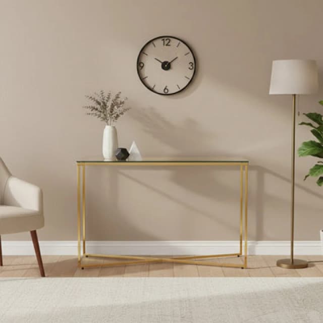 Premier Housewares Versatile Finish Cross Base Console Table, Contemporary Hallway Table, Functional Table For Livingroom Gold