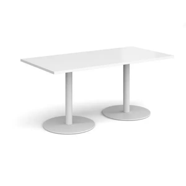 Monza Monza rectangular dining table with flat round white bases 1600mm x 800mm - white White MDR1600-WH-WH