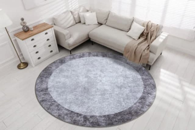 RugsX Miro 51648.803 Circle Washing Carpet Marble Anti Slip - Dark Grey Circle 100 Cm