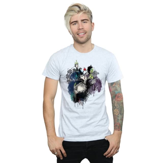 Disney Men Villains Sketch T-Shirt in Grey Size: Small Grey S Male 5057736925416
