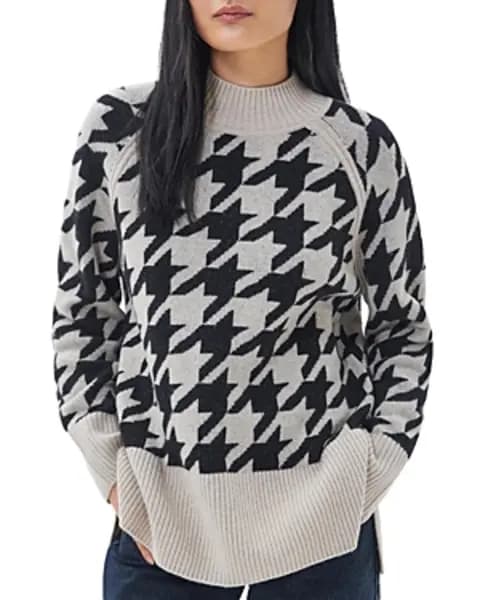 Barbour Wool Blend Tarana Houndstooth Jacquard Sweater