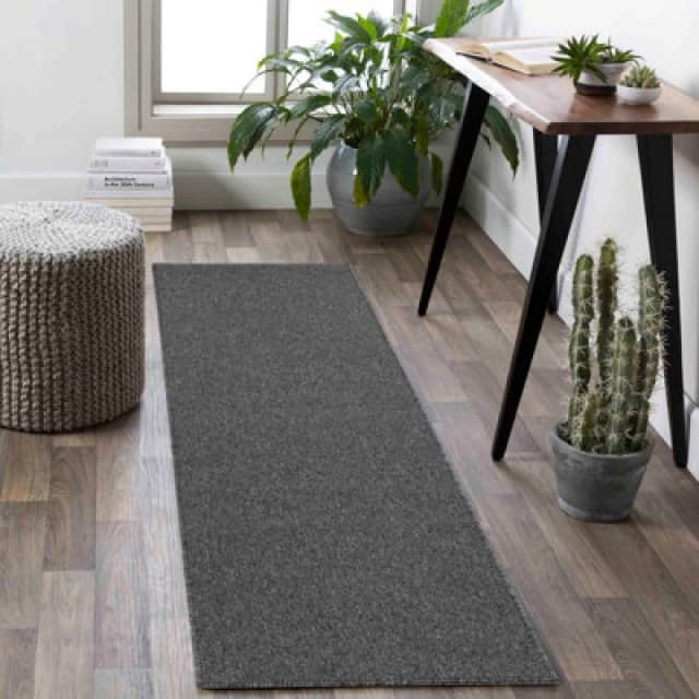 Simple Low Pile Modern Tufted Area Rugs For Living Room With Felt Backing Dark Grey 60X220 Cm