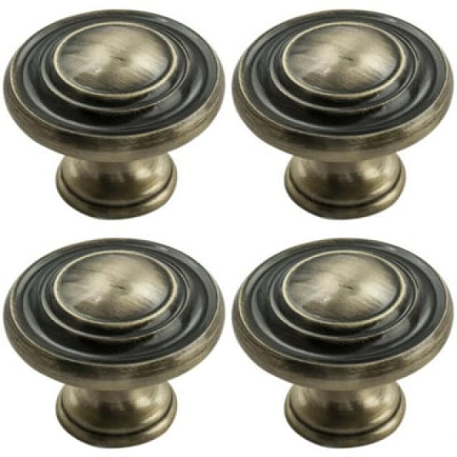 Loops 4x Round Ringed Pattern Door Knob 32mm Diameter Antique Burnished Brass Handle Metallics unisex