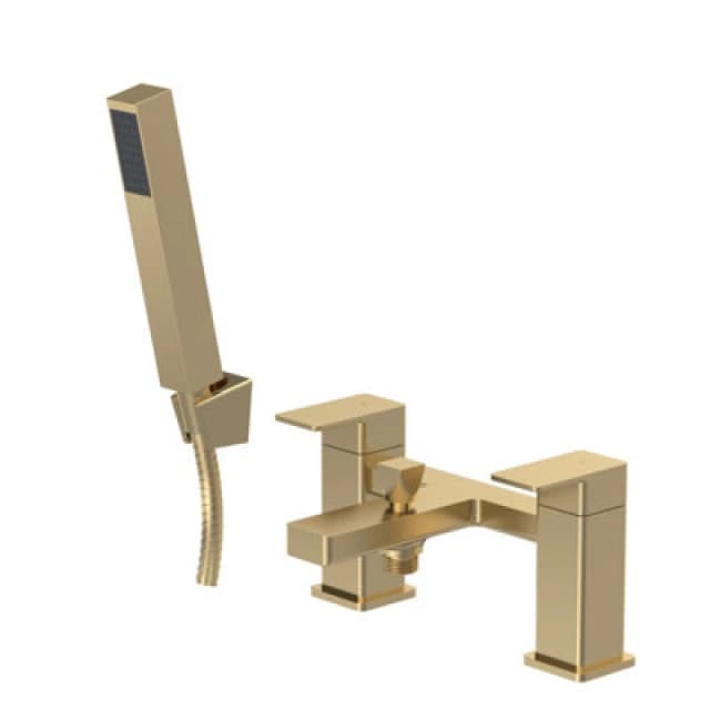 BALTERLEY Square Bath Shower Mixer Tap with Shower Kit - Brushed Brass Balterley BTC804