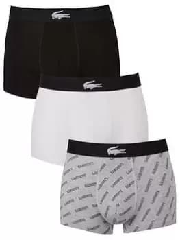 Lacoste 3 Pack Trunks - Black/White/Grey Print, Black Size M Men