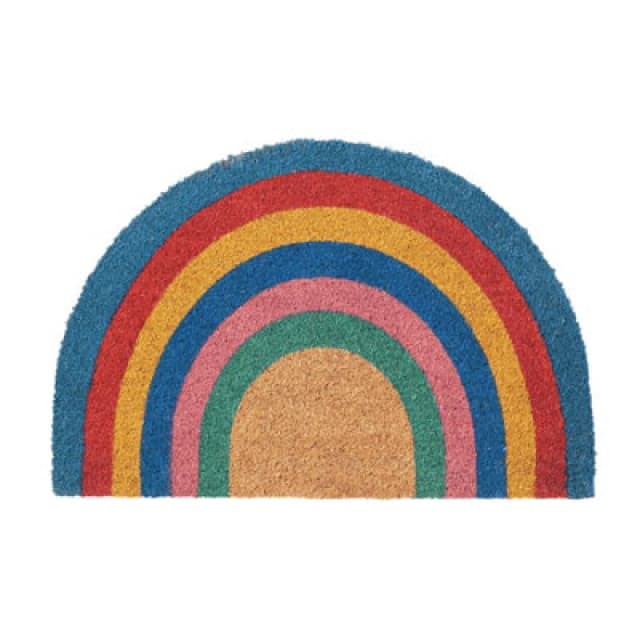 Nicola Spring Coir Half Moon Door Mat - 60 x 40cm - Rainbow Pastel Multi