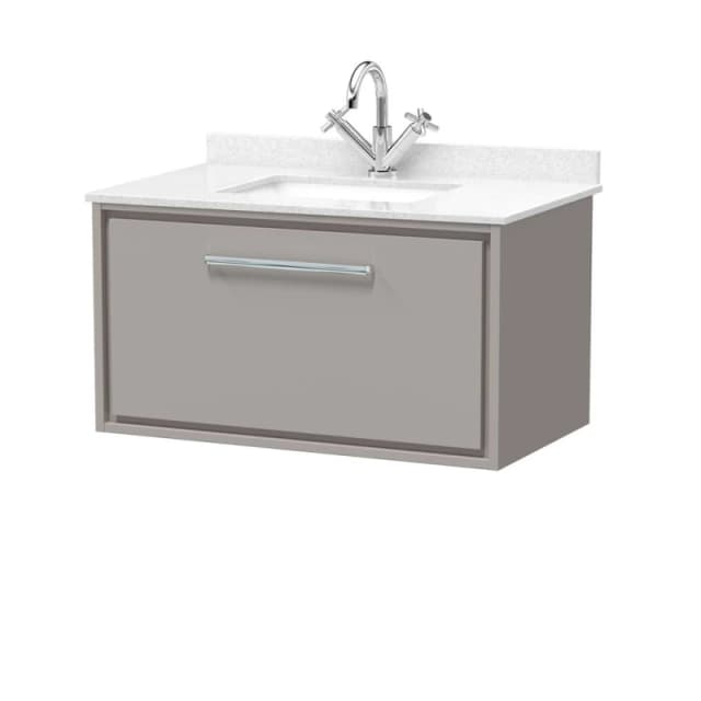 Balterley 800mm Wall Hung Single Drawer with Marble Worktop Basin - Pebble Grey Grey Unisex