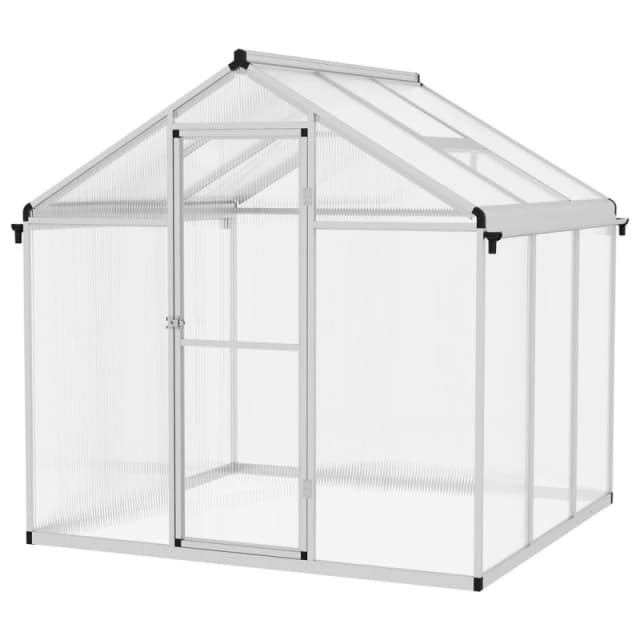 Outsunny 6x6ft Aluminium Greenhouse with Door Window Galvanised Base PC Panel, Clear 845-243V06SR