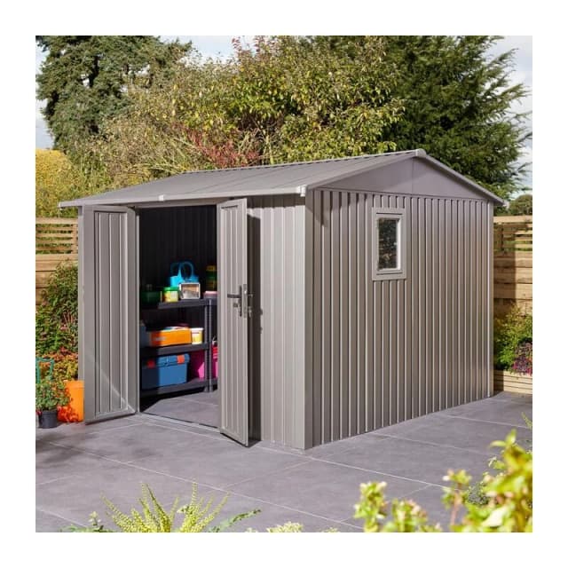 Rowlinson Brentvale 10X10 Premium Apex Metal Shed With Foundation Kit, Grey BV1010APXFKI