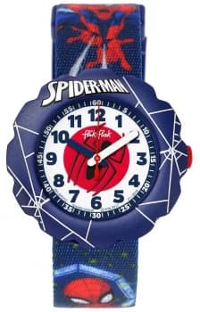Flik Flak Spider-man In Action Blue Fabric Print Strap Watch