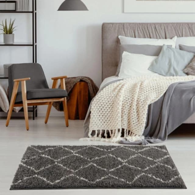 The Rugs Moroccan Dark Grey Shaggy Living Room Rug 840