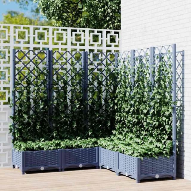 vidaXL Planter w/ Trellis Dark Grey 120x120x121.5cm PP, Grey 318256