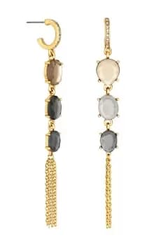 Gold Tonal Black Diamond Tassel Drop Earrings