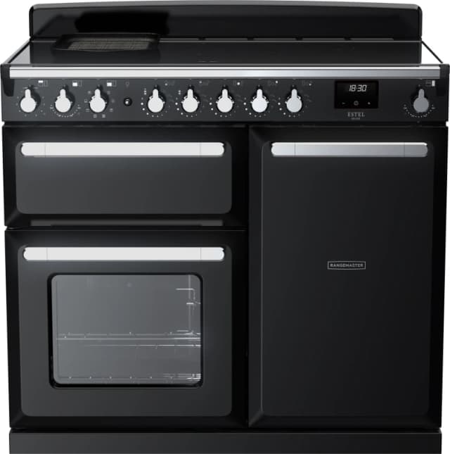 Rangemaster Estel Deluxe ESDL100EIPGBL/CM1 100cm Electric Range Cooker with Induction Hob - Black / Chrome - A/A Rated