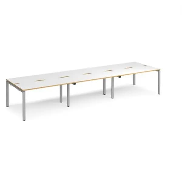 Adapt Bench Desk 6 Person Rectangular Desks 4200mm With Sliding Tops White/Oak Tops With Silver Frames 1200mm Depth Adapt White/Oak STE4212-S-