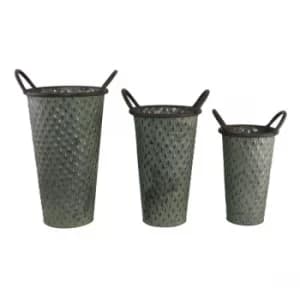 Set of 3 Tall Zinc Planters in Green