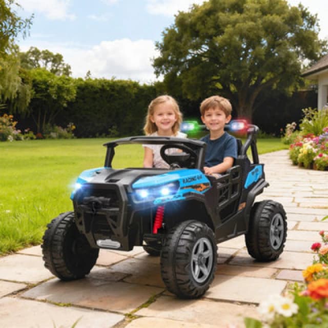 AIYAPLAY 24V Electric Ride on Car, 2-Seater Kids Electric Truck, Blue 370-420V70BU